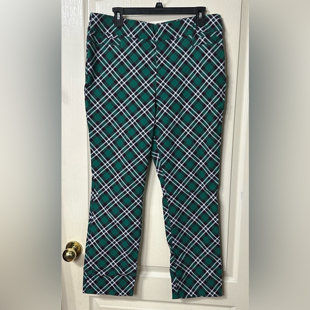 Kim Rogers Green Plaid Straight Leg Pants